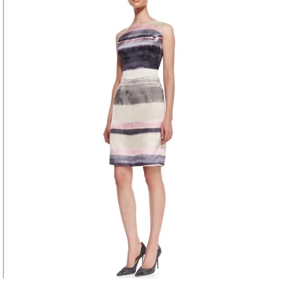Lafayette 148 Shift Dress Womens Pink Grey Striped Silk Watercolor 16 ($698)